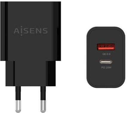 CARGADOR AISENS 20W 1xUSB-C PD3.0 1xUSB-A QC3.0 NEGRO