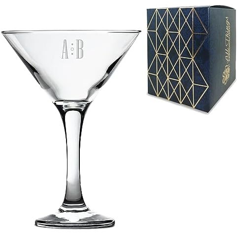 Personalised Engraved Petite Martini Cocktail Glass with Initials Design, Personalise with Any Name for Any Occasion, Gift Box Included, Laser Engraved