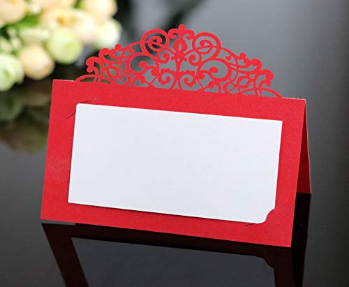 50pcs Tischkarten Tisch Name Herz Karten Namensschilder Tischkarte Sitzkarten Baby Tischkarten Hochzeit Platzkarten Liebe Schnitt Namenskärtchen Sitzkarten Namensschilder Hochzeiten (Rot,D)