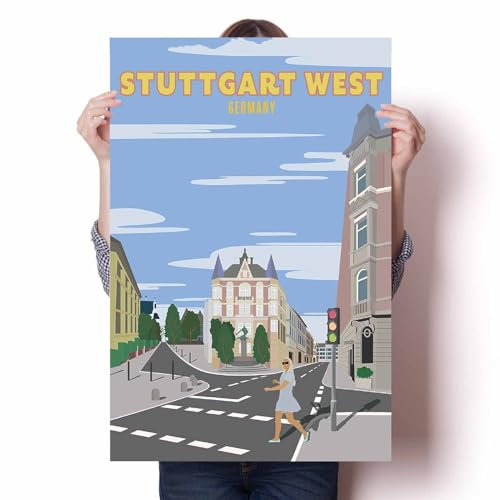 LIULAG Kunstdrucke 40x60cm Ungerahmt Stuttgart-West Vintage Reiseplakat Haus Bild Leinwand Malerei Vintage Badezimmer Bar