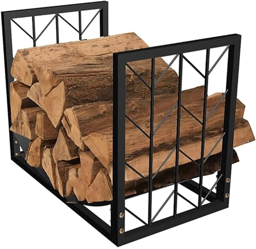 ZUMAHA Schwarzes Eisen-Brennholzregal, Aufbewahrungsständer für Anzündholzscheite aus Metall, Holzregal für den Außenbereich für Brennholz/Holzscheite/Anzündholz