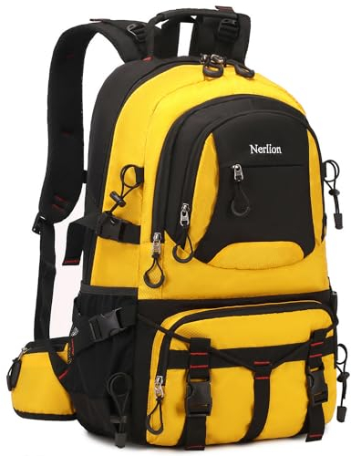 Nerlion 40L Wanderrucksack Reiserucksack für Männer Frauen Camping Wasserdicht Outdoor Wandern Tagesrucksack Leichter Rucksack, A5, Gelb, 40L, Wanderrucksack