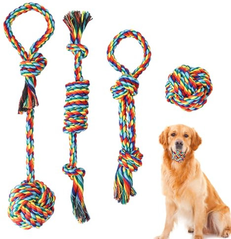 Indestructible Dog Rope Toy | Indestructible Dog Chew Toys | Set Of 4 Heavy Duty Colorful Dog Rope Toy For Aggressive Chewers, Dog Rope Toys For Large And Medium Aggressive Chewers