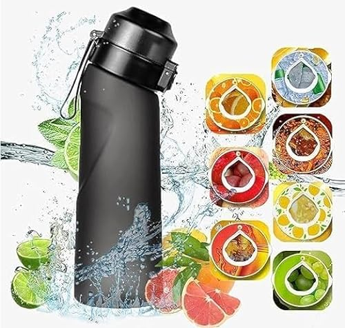 Gourde air pur fitness, Bouteille sportif de 650ml Avec 1 Gousses Aromatisées, up Bouteille d'eau Parfumée Sans BPA Avec Paille-0 Sucres cadeaux de noel
