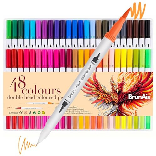 BRUNAIS Rotuladores Lettering - Rotuladores Doble Punta Pincel y Fina para caligrafia, Mandalas y Sombrear - Lettering kit Para Niñas - colores para pintar - Tinta a Base de Agua