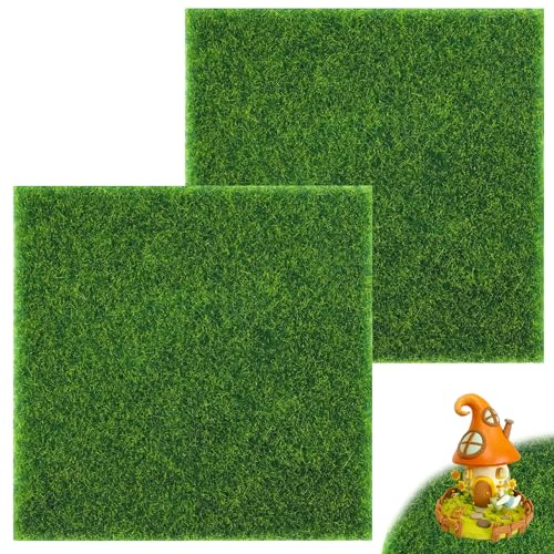 Kunstrasenteppich, Kunstrasen Teppich 2 Stück Kunstrasen DIY Mikro Landschaft, Miniaturgarten Garten Kunstrasenteppich Verzierung Moos DIY Dekorationen Mikro Landschaft Miniatur Haus Deko,15x15 cm 