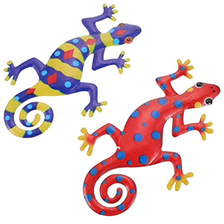 CAXUSD 2 Stück Metall Gecko Wanddeko Hängend Leicht und Bunt als Fensterdekoration für Zuhause Metallische Gecko Hängedekoration in Schöner Farbgestaltung