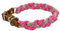 Pfoten Chic geflochtenes Tau Halsband | Tauhalsband geflochten für Hunde mit edlen Leder Applikationen | Leder Halsband (Neon Pink Light Gold Rosa, Beschläge Silber)