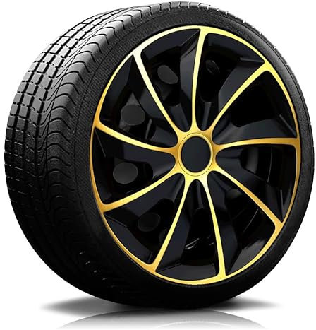 Autoteppich-Stylers RADKAPPEN RADBLENDEN RK02 schwarz/Gold für 16 Zoll Stahlfelgen 4 Stück