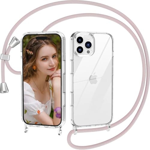 Nupcknn Transparente Funda con Cuerda para iPhone 16 Pro MAX, Anti-Choque Anti-arañazos Carcasa Silicona Case con Correa Colgante Colgante movil Ajustable Collar Case 1.6M