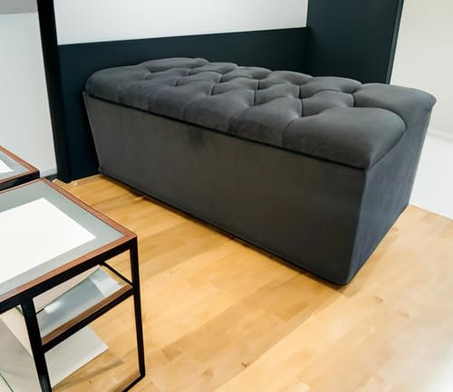 Tufted Velvet Storage Ottoman, Grey, Large (white, Large)