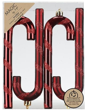 Inge-glas Christbaumschmuck Zuckerstangen 14cm Kunststoff 4er Set - bruchsicher & mit Glitzer - Christbaumkugeln für Weihnachtsbaum - Weihnachtsbaumkugeln & Weihnachtsbaumschmuck - Morello Cherry