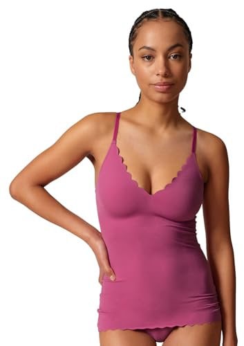 Skiny Damen Spaghetti-Shirt - Top, V-Ausschnitt, Pads, Micro Lovers, Mikrofaser Pink (Fading Berry) M