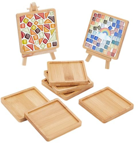 WEBEEDY 8 Pcs Square Bamboo Coasters Mosaic Base Drinking Cup Coaster Blank Base Trays for Mosaic Craft,Plant Coaster Wood Decorative Tray for Crafts Coffee Table Dining Table Protection,9X9cm