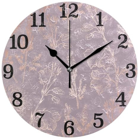 Orologio da parete in oro rosa, elegante, floreale, contemporaneo, funzionamento a batteria, per ufficio, 25,4 cm, nero
