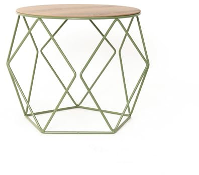 MYWIRE® Couchtisch Sanna - großer runder Couchtisch aus Holz & Metall, Ø 44 cm, Industrial Design, robuster Beistelltisch für Wohnzimmer (Einzel Groß, Resedagrün)