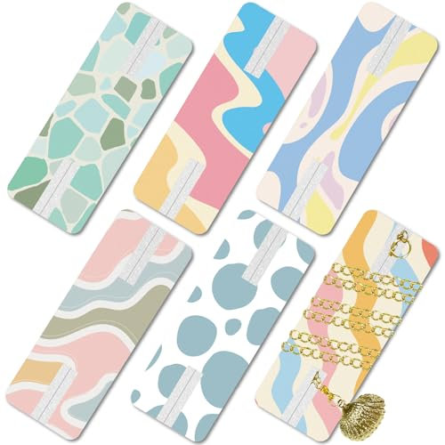 CREATCABIN 6 Packs Necklace Travel Case No Tangle Necklace Display Cards Necklace Organize Cards Printed Jewelry Display Card with Foam Bag Portable Reusable for Necklace Bracelet 2.52x0.94 Inch