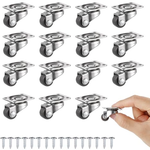 Sibba 16 Stück Kleine Möbelrollen Lenkrollen 360 Grad Mini Räder Lenkrollen Klein Drehbar Rollenrad aus Gummi Transportrollen Universalrad Universal Rollenmit Schrauben für Mini Möbel Aufbewahrungsbox