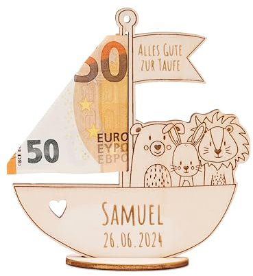 wunderwunsch Taufgeschenk, Geldgeschenk Taufe Arche, Geschenk zur Geburt, Taufgeschenke für Jungen und Mädchen, individualisiert und personalisiert nach Wunsch (mit Name)