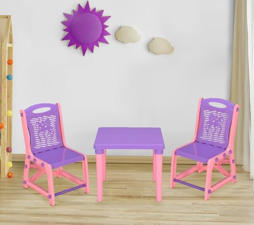 A406 Children's Table and Chairs Set, 2 Purple & Pink Chairs with Activity Table, Indoor Outdoor Furniture Study Table for Kids Gift Boxed (Purple)