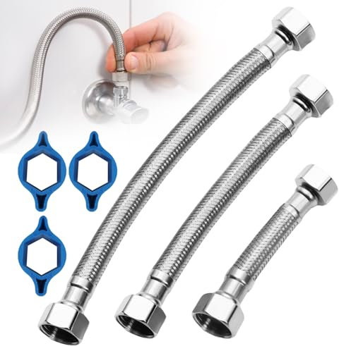 3 Pièces 10cm, 20cm, 30cm Tuyau Flexible Robinet Tuyau de Douche Acier Inox Accessoires de Tuyauterie pour Robinetterie de Salle de Bains, Robinet d'angle, Chauffe-eau, WC
