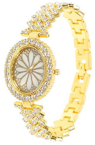 Mädchenarmbanduhr mit Strass, Goldene Metalluhr für Damen, Mottoparty | Rhinestone Optik, Button Battery Modell, Leichtes Design, für Casual Events und Abendoutfits
