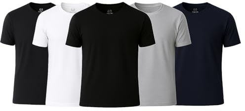 Piano Luce Men’s 5-Pack T-Shirts - Crew Neck, Short Sleeve, Cotton-Polyester Blend, Casual Fit, UK Sizes (UK, Alpha, M, Regular, Regular, Colour 1 (White, Black, Navy, Gray, Anthracite))