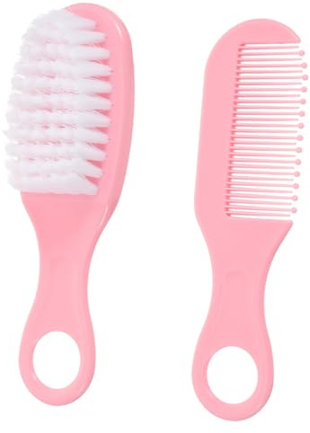 Rosa Babybürste und Kamm , für Neugeborene, 1 | PP Kunststoff TPE, Abgerundete Zähne, Weiche Borsten, Glatte Oberfläche, für Pflege nach Baden
