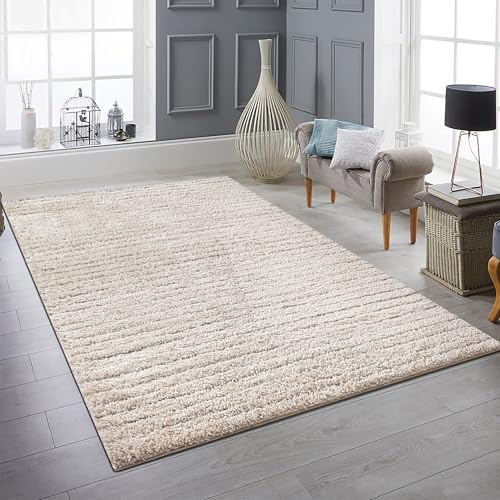 Teppich-Traum Shaggy Hochflor Teppich Beige Creme Weich 160x230 cm | Kuschelig weich, pflegeleicht, strapazierfähig, langlebig, für Fußbodenheizung und Saugroboter geeignet, Wohnbereich