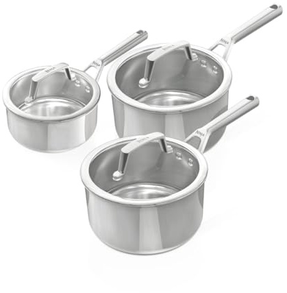 Ninja EverClad 3-teiliges Topf-Set aus Edelstahl mit Deckel, geeignet für alle Herdarten, sogar Induktion, ofenfest bis 300 °C, durchgehender Induktionsboden, C93003EUI