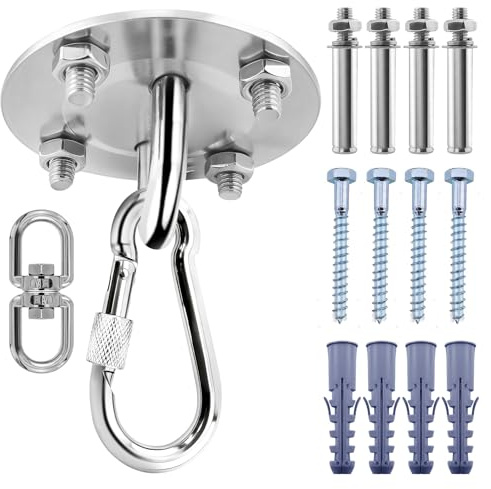 LINLINOI Gancio da soffitto in Acciaio Inossidabile – Portata Elevata: Fino a 400 kg – Gancio per Altalena Girevole a 360° – Supporto Multifunzione per Sacco da Pugile, Amaca, Poltrona sospesa, Vela