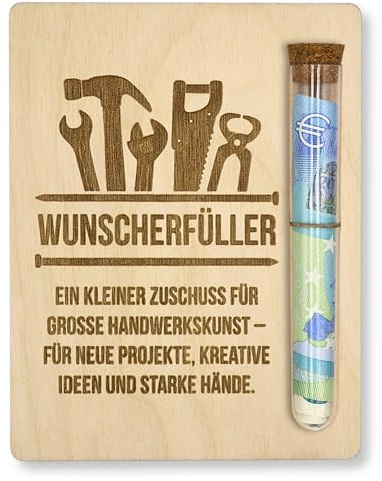 ZUKLA Verpackung für Geldgeschenke Handwerker Geschenke - 13 x 10 cm - mit Reagenzglas - Geschenk für Handwerker Männer