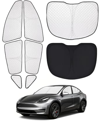 YGYQZ Car Sunshade Windscreen for Tesla Model Y 2019-2024, Privacy Car Screen for Windscreen, Side & Rear Window Sun Shade Blackout, 8Pcs Complete Set of Heat Insulation & Privacy Protection