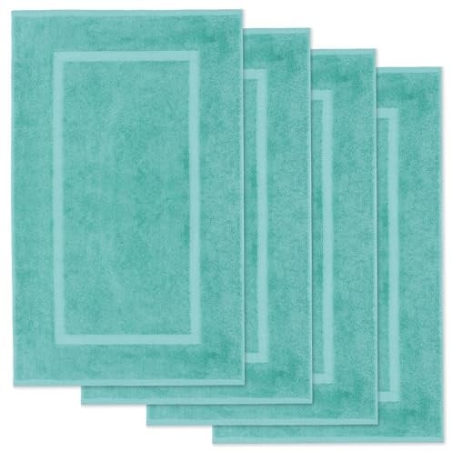 Lavea® 4er Set Badematte 50x80 cm – Türkis | Badezimmerteppich 100% Baumwolle, 800 g/m², saugstark, waschbarer Badteppich, Badvorleger – Frottierserie Elena