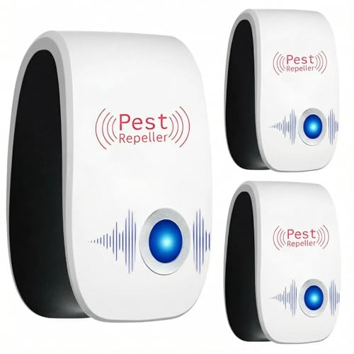 BugShield Ultraschall - Schädlingsbekämpfer–3 Stück Elektronisches Insekten & Mäuse Vertreibungsgerät mit Stecker gegen Milben,Flöhe,Bettwanzen,Mücken–Ungiftig & Geräuschlos für Schlafzimmer, Wohnung