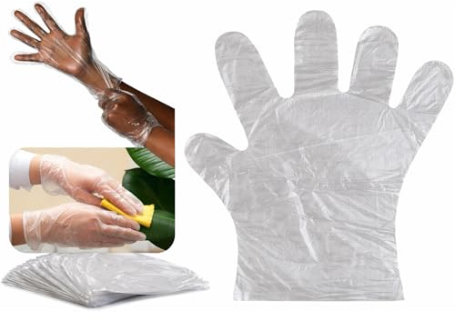 VEZODEK 200 Stück Einweghandschuhe Plastik Handschuhe Einweg HDPE 28x26cm Einmalhandschuhe | Putzhandschuhe dünn Herren Damen Lebensmittel Medizinische Schutzhandschuhe haare Färben (200, 28x26cm)