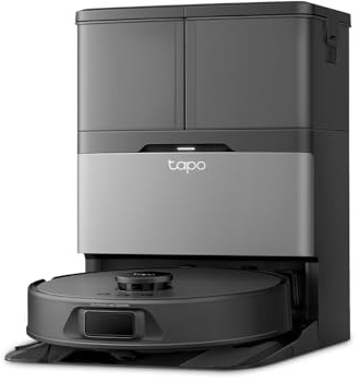 Tapo Staubsaugerroboter, RV50 Pro Omni, selbstreinigende Station, Ultra-leistungsstark 15.000 Pa, Waschen mit warmem Wasser 60 °C & Warmlufttrocknung, LiDAR Dual Laser-Navigation, Teppiche und