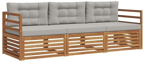 vidaXL Outdoor-Sofagarnitur mit Kissen 3 pcs Natürlich und Hellgrau, Garten, modernes Ecksofa, belastbare Gartenmöbel, Lounge für Terrasse, ideales Set für Balkon