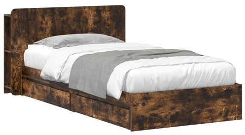 vidaXL Bettgestell mit Stauraum Geräucherte Eiche 90 x 190 cm, Modernes Schlafzimmer, rechteckige Form, Holzbettgestell, platzsparender Stauraum, funktionale Basics