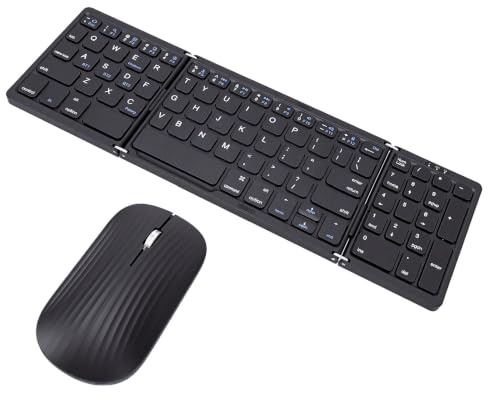PUSOKEI Combinazione Tastiera e Mouse Pieghevoli Bluetooth, Tastiera Pieghevole Wireless con Tastierino Numerico, Tastiere da Viaggio Portatili di Dimensioni Standard Ricaricabili