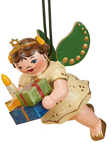 Hubrig Baumbehang Engel mit Weihnachtsgeschenken, Höhe: etwa 6cm, Erzgebirge