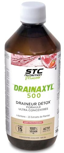 STC NUTRITION - Drainaxyl 500 - 4 actions : Brûle-graisses, Digestion ventre plat, Circulation jambes légères, Drainant, Détoxifiant - 23 Extraits de plantes dont Elim'Real® - Goût fruits rouges-500ml