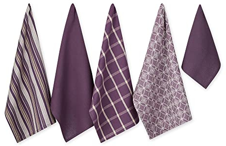 DII Geschirrtuch-Set, gewebt, ca. 45 x 70 cm, Geschirrtuch (33 x 33 cm), Aubergine, 5-teilig
