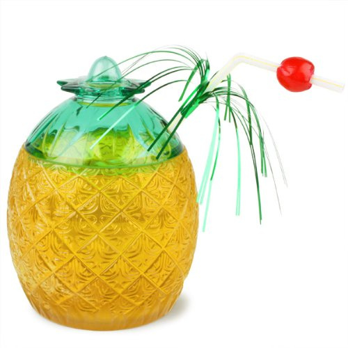 bar@drinkstuff Pineapple Glass 20.8 oz / 590 ml – Set of 2 Plastic Pineapple-Shaped Cocktail Glasses with Lids