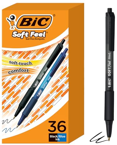 BIC 1mm Soft Feel Ballpoint Retractable Pen, Black/Blue, (BICSCSM361AST) by