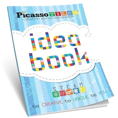 PicassoTiles STEM Learning Idea Book with Over 150+ Ideas 110 Pages of Unique Innovative Creations for Magnet Tile Building Block Magnetic Toy Construction Sets, Easy to Read Instructions Kids Age 3+