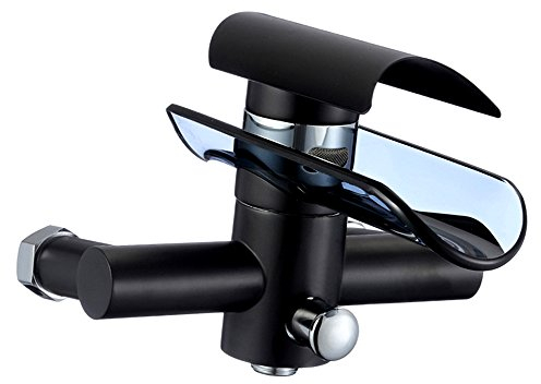Aufputz Wasserfall Glas Wannenarmatur schwarz Wasserhahn Bad Einhebelmischer Badewanne Einhebel Mischbatterie Wannen Armatur Badewannenarmatur