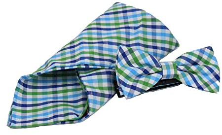 Goldsman Set Herren Fliege vorgebunden mit handrolliertem Einstecktuch rot/grün/lila, reine Baumwolle in edler Geschenk-Box. Schleife und Kavaliertuch Paisley, Vichy, Karo (Karo grün)