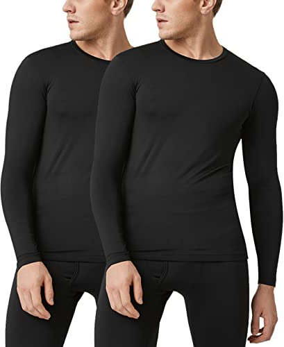 LAPASA Herren Innenfleece Thermo Unterhemd, Thermounterwäsche Oberteil Funktionsunterwäsche Warm M09, Schwarz (2 Pack Oberteile), M