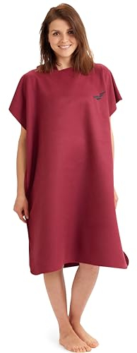Fit-Flip Changing Robe - Microfibre Swim and Surf Poncho – Beach Robes Adult - Quick Dry Hooded Swimming Towel for Men and Women - size M, Winered